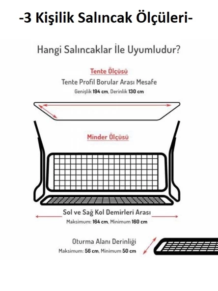 Mandaş Süngerli 3 Kişilik Salıncak Minder Seti (Pamuklu Kumaş)-Gri Çizgili - 3