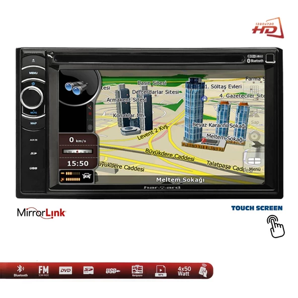 Harward Double Teyp 6.2 4X50W Mirrorlink Gps/Dvd/Bt/Usb/Sd/Fm/Aux Kameralı Hr-N622