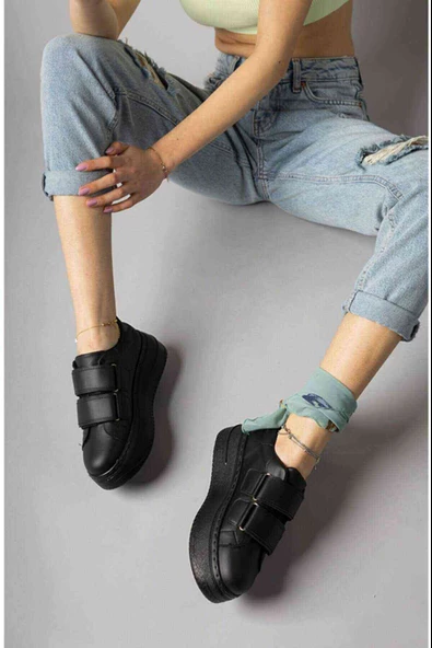 Kadın Siyah Yüksek Topuklu Spor Ayakkabı , Snekaer - 8