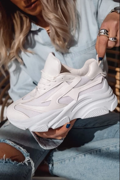 Brendi Kadın Spor Ayakkabı Beyaz Sneaker - Resim 3