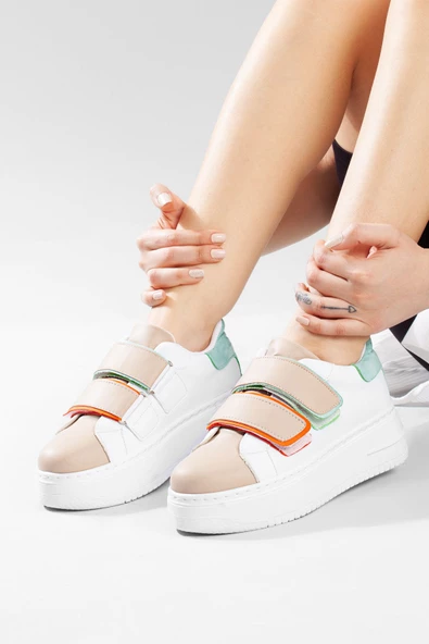 Kadın Beyaz Yeşil Yüksek Topuklu Spor Ayakkabı , Snekaer - Resim 7