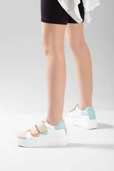 Kadın Beyaz Yeşil Yüksek Topuklu Spor Ayakkabı , Snekaer - Resim 5