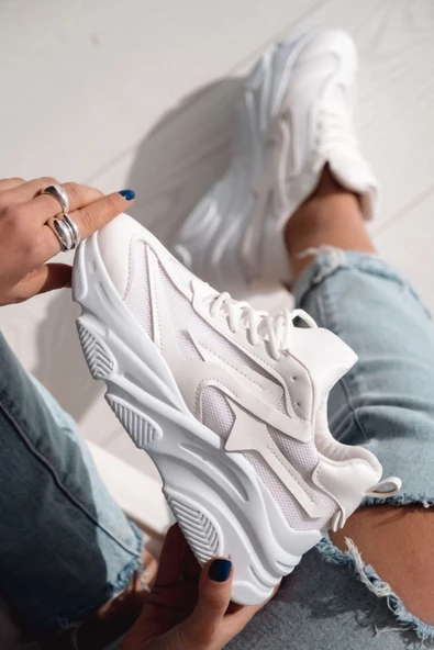 Brendi Kadın Spor Ayakkabı Beyaz Sneaker - Resim 4