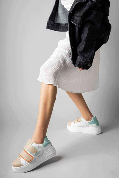 Kadın Beyaz Yeşil Yüksek Topuklu Spor Ayakkabı , Snekaer - Resim 8