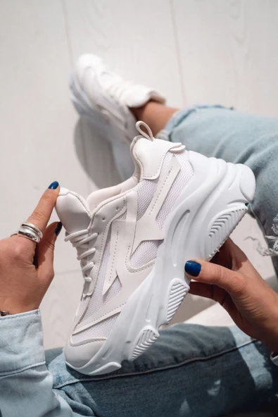 Brendi Kadın Spor Ayakkabı Beyaz Sneaker - Resim 2