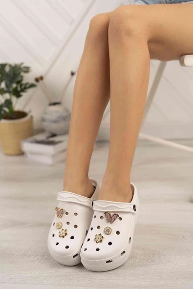 Taş Tokalı Yumuşak Tabanlı Kadın Terlik Beyaz - Resim 4