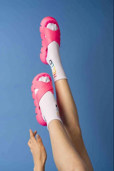 Çapraz Bant Neon Pembe Ortopedik Taban Kadın Terlik - Resim 5