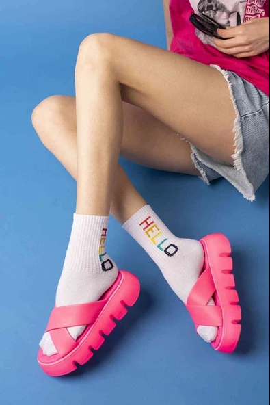 Çapraz Bant Neon Pembe Ortopedik Taban Kadın Terlik - Resim 4