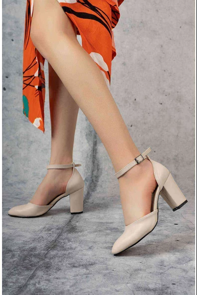Kadın Bilekten Bağcıklı Topuklu Ayakkabı - Vizon - 4