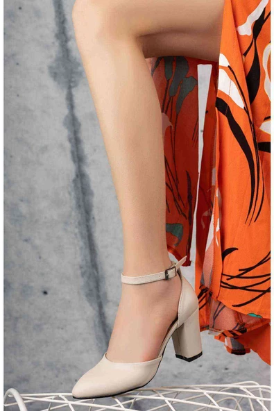 Kadın Bilekten Bağcıklı Topuklu Ayakkabı - Vizon - 2