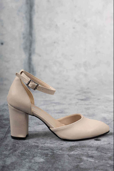 Kadın Bilekten Bağcıklı Topuklu Ayakkabı - Vizon - 5