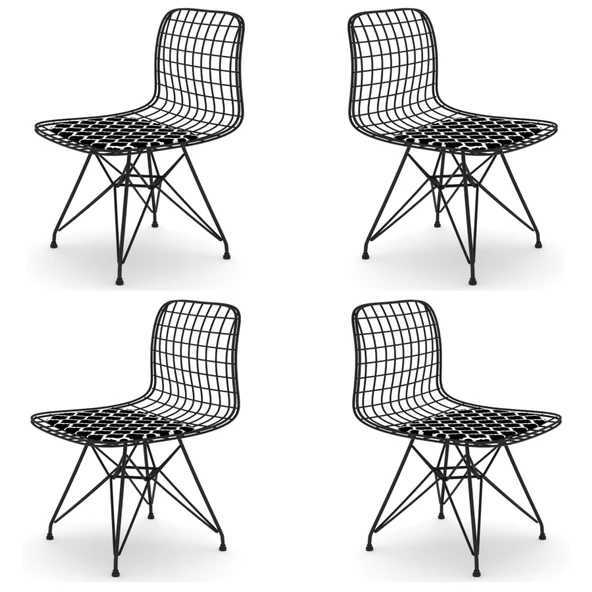 Knsz kafes tel sandalyesi 4 lü mazlum syhviona ofis cafe bahçe mutfak ürün görseli 1