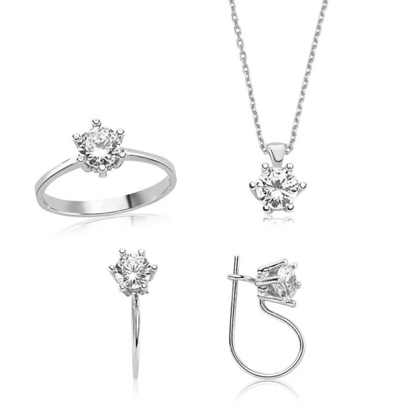 Gümüş Tek Taş Bayan Set - Resim 2