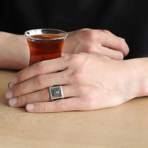 Gümüş Osmanlı Devlet Armalı Erkek Yüzük ürün görseli 1