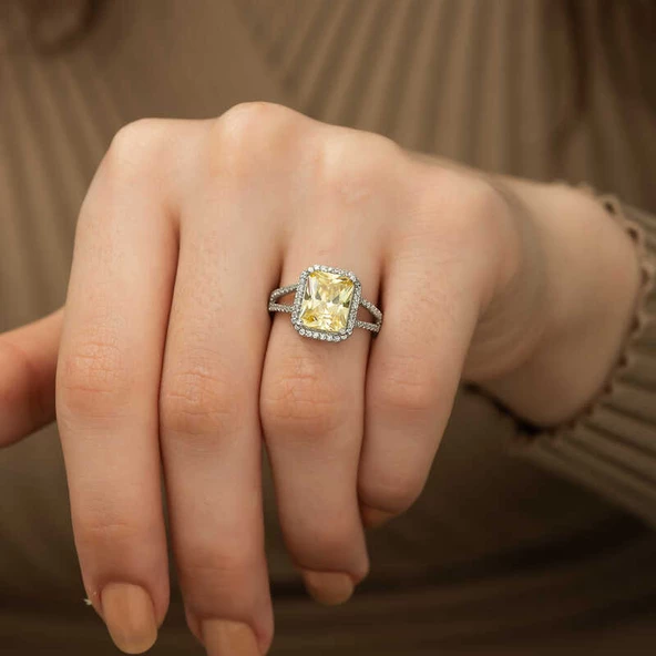 Gümüş Baget Kare Bayan Yüzük ürün görseli 1