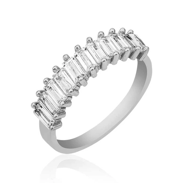 Gümüş Sıralı Baget Taşlı Bayan Yüzük ürün görseli 1