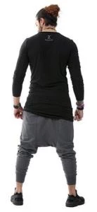 Capotrio Erkek Bohem Uzun Kol Uzun T-Shirt Siyah - 4