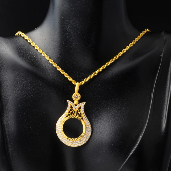 Laleli Tam Altın Çerçeveli Altın Kolye - Resim 2