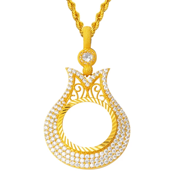 Laleli Tam Altın Çerçeveli Altın Kolye ürün görseli