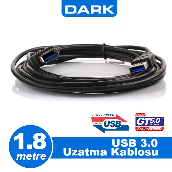 DARK USB 3.0 Uyumlu 1,8 Metre Uzatma Kablosu DK-CB-USB3EXTL180