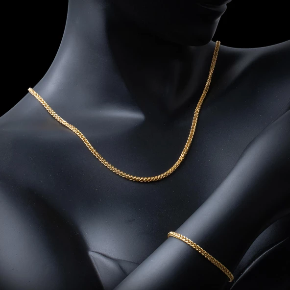 Zincir Kolye ve Bileklikli 14 Ayar Altın Takım - Resim 2