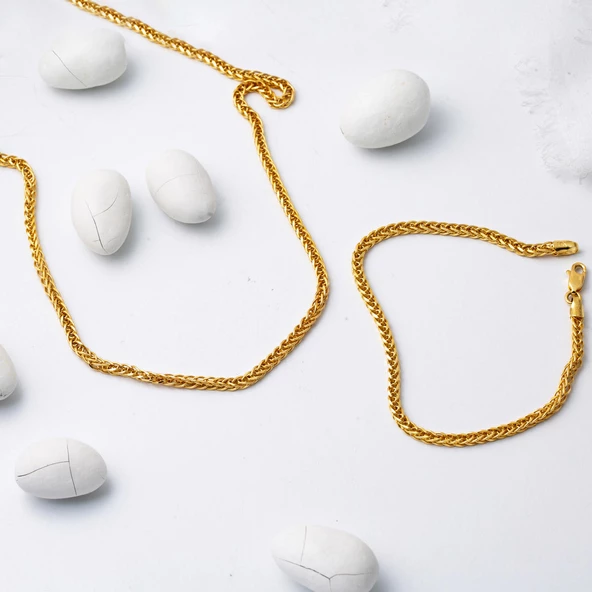 Zincir Kolye ve Bileklikli 14 Ayar Altın Takım - Resim 3