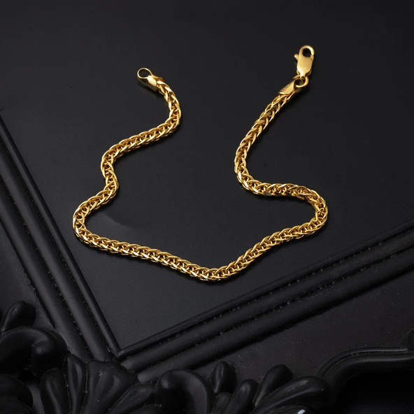 Zincir Kolye ve Bileklikli 14 Ayar Altın Takım - Resim 7