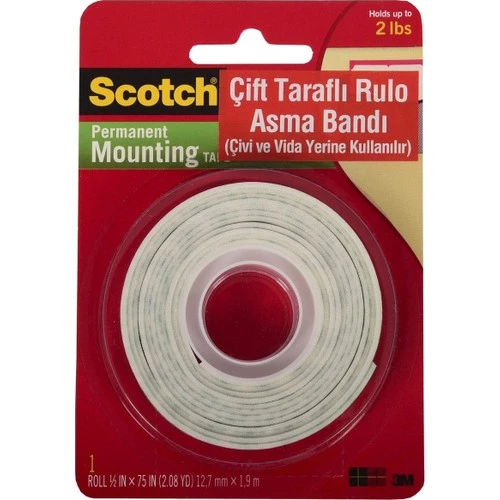 Scotch® Çift Taraflı Köpük Bant 12,7mm x 1,9m