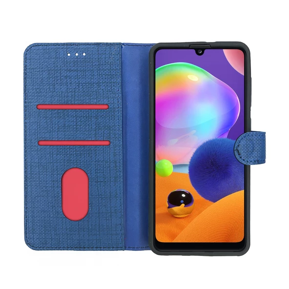 Samsung Galaxy A03s Kılıf FitCase Fabric Kapaklı Cüzdanlı - 12