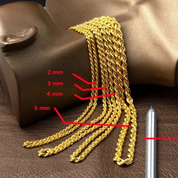 Kalın Halat 8 Ayar Altın Zincir - 55 cm - Resim 3