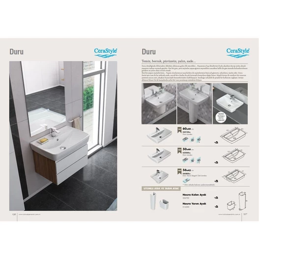 Turkuaz Cerastyle Duru Lavabo 50x40 cm ve Noura Uzun Ayak - Resim 4