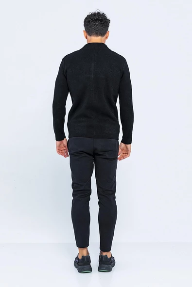 Erkek Dik Yaka Fermuarlı Cepli Triko Klasik Rahat Hırka - 5