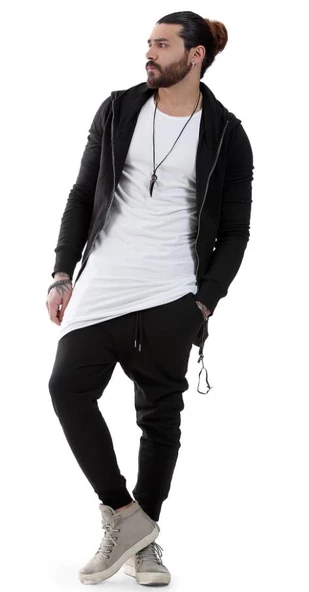 Capotrio Erkek Kapüşon Şalvar Eşofman Takım Siyah - 6