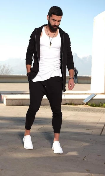 Capotrio Erkek Kapüşon Şalvar Eşofman Takım Siyah - 3