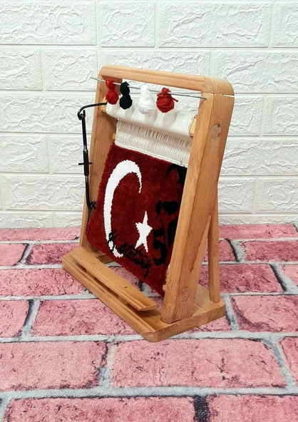 100tel Atatürk Figürlü Bayrak  Motifli El Dokuması Minyatür Halı - 6