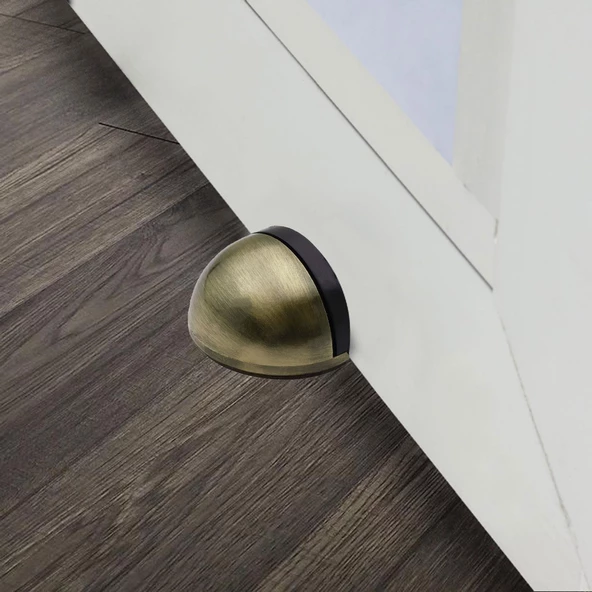 Yarımay Yapışkanlı Kapı Kolu Stoperi Tamponu Stop Metal Durdurucu Tutucu Tutacağı Antik Sarı 5 Adet - 6