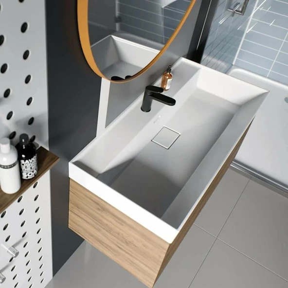 Turkuaz Cerastyle Sharp Etajer Uyumlu Lavabo Damlalıklı 60x48 Cm - 4