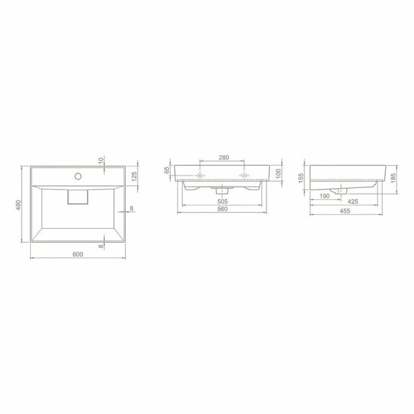 Turkuaz Cerastyle Sharp Etajer Uyumlu Lavabo Damlalıklı 60x48 Cm - 2