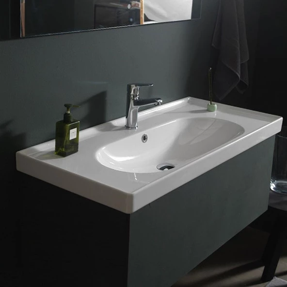 Turkuaz Ceratyle Arya Etajer Uyumlu Damlalıklı Lavabo 100x45 cm - 3