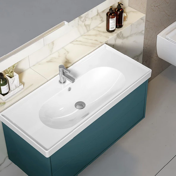Turkuaz Ceratyle Arya Etajer Uyumlu Damlalıklı Lavabo 100x45 cm - 2