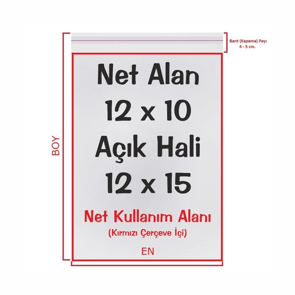 12x10+5 cm. (12x15) 100 Adet - Şeffaf Bantlı Yapışkanlı OPP Jelatin Poşet