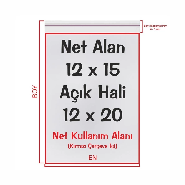 12x15+5 cm. (12x20) 100 Adet - Şeffaf Bantlı Yapışkanlı OPP Jelatin Poşet