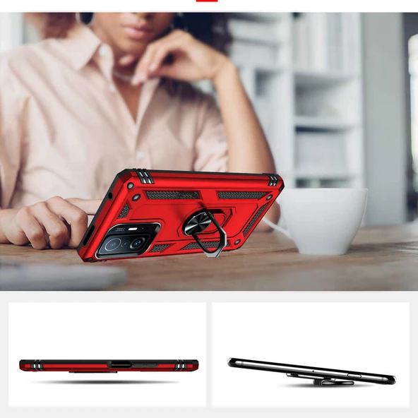 Xiaomi Mi 11T Pro 5G Kılıf Zore Vega Yüzüklü Standlı Zırh Kılıf - 10