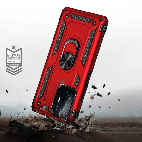 Xiaomi Mi 11T 5G Kılıf Zore Vega Yüzüklü Standlı Zırh Kılıf - Resim 12