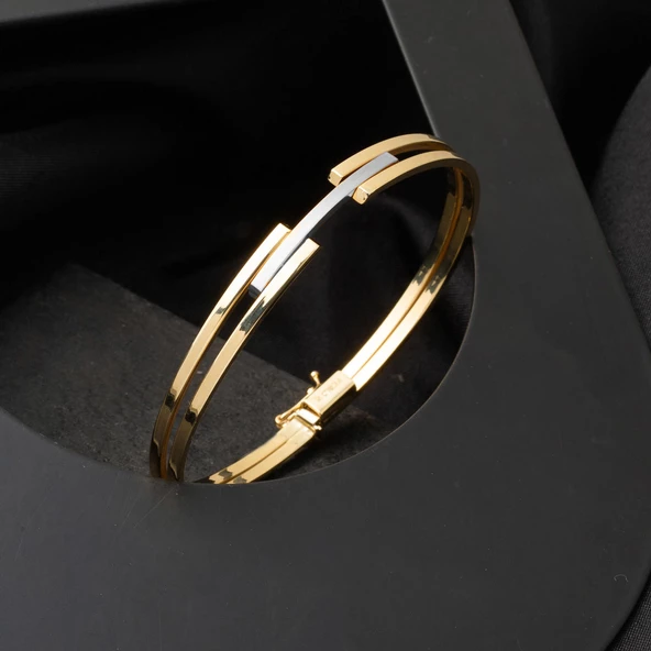 Kaburgalı 14 Ayar Altın Kilitli Bilezik - Resim 3