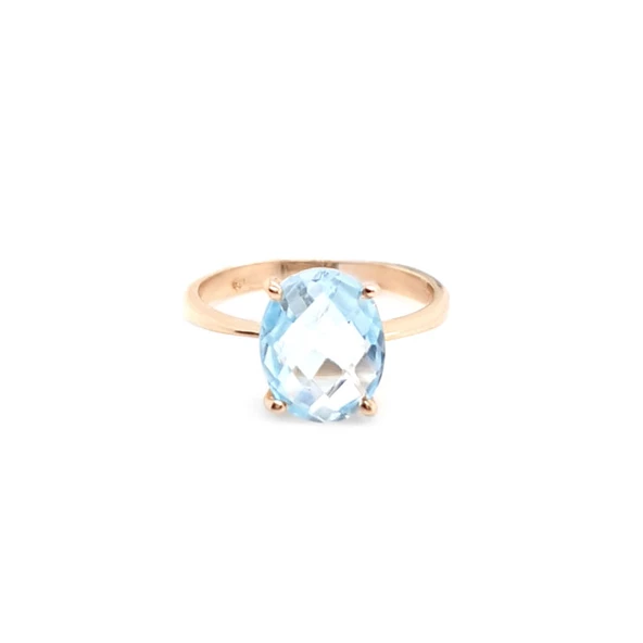 14k Altın Mavi Topaz Taşlı Yüzük - 4