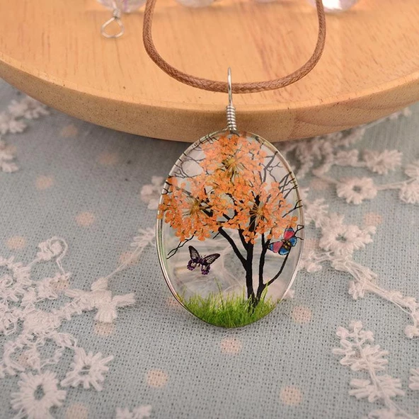 Kurutulmuş Gerçek Çiçek Kolye Hediye Kutusunda - 5