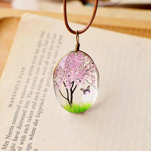 Kurutulmuş Gerçek Çiçek Kolye Hediye Kutusunda - 2