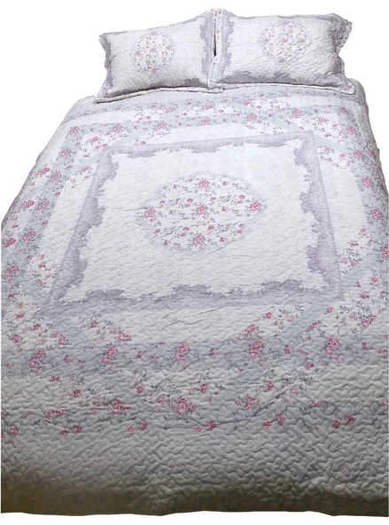 Brillant Lüks Nubuk Çift Kişilik Yatak Örtüsü-Flower Lila