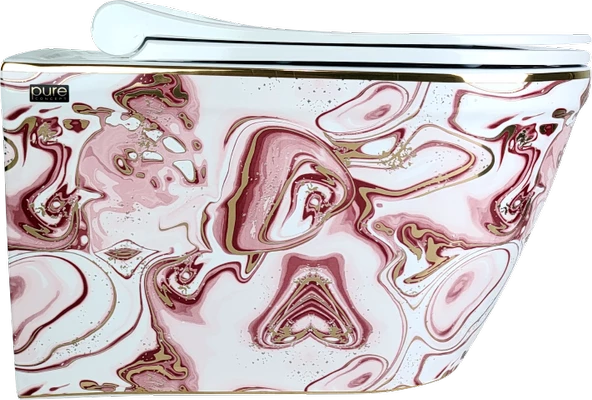 Pure Ebru Pembe Altın Kanalsız Asma Klozet Wh-133+Soft Kapak